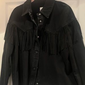 Black denim jacket with fringe detailing